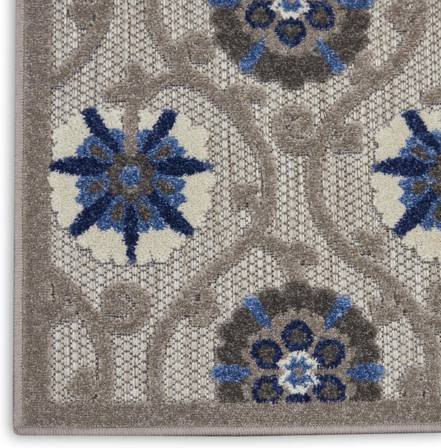 Nourison Aloha Contemporary Floral Flatweave High-Low Indoor Outdoor Area Rug Grey/Blue 2'8" x 4'