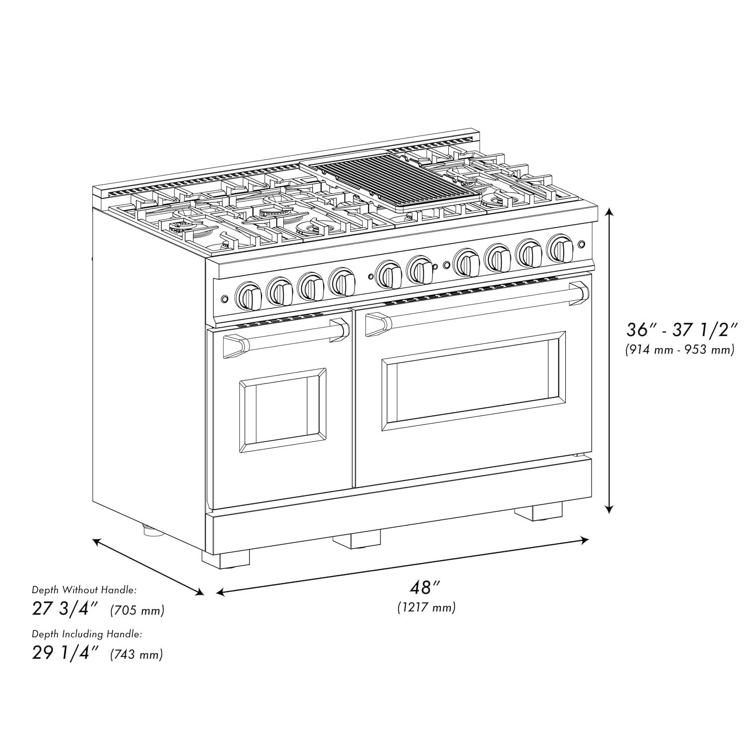 ZLINE ZLINE Autograph Edition 48 in. 6.7 cu. ft. Classic Double Oven Gas Range W/ 8 Burner Cooktop in Stainless Steel & Matte Black Accents (CGRZ-48-MB) CGRZ-48-G