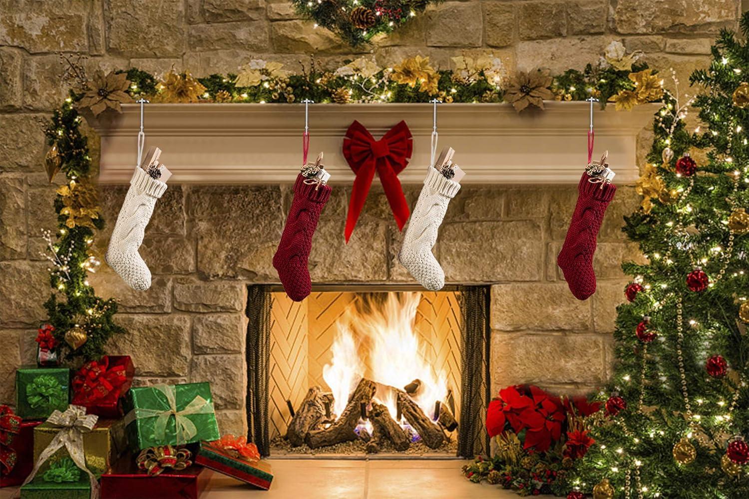 Christmas Stocking Holder for Mantle - 4 Pack Non-Slip Stocking Mantel Holders Hooks Hanger for Christmas Xmas Fireplace and Party Decoration (Silver)