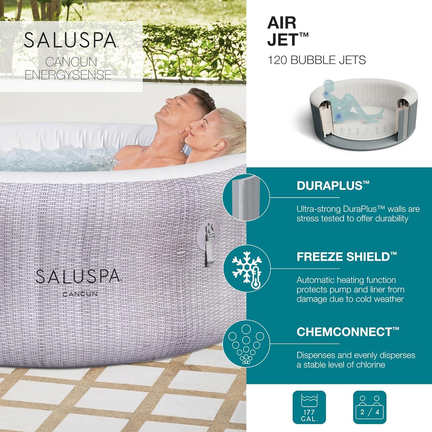 Bestway SaluSpa Cancun AirJet Inflatable Hot Tub with 120 Soothing Jets