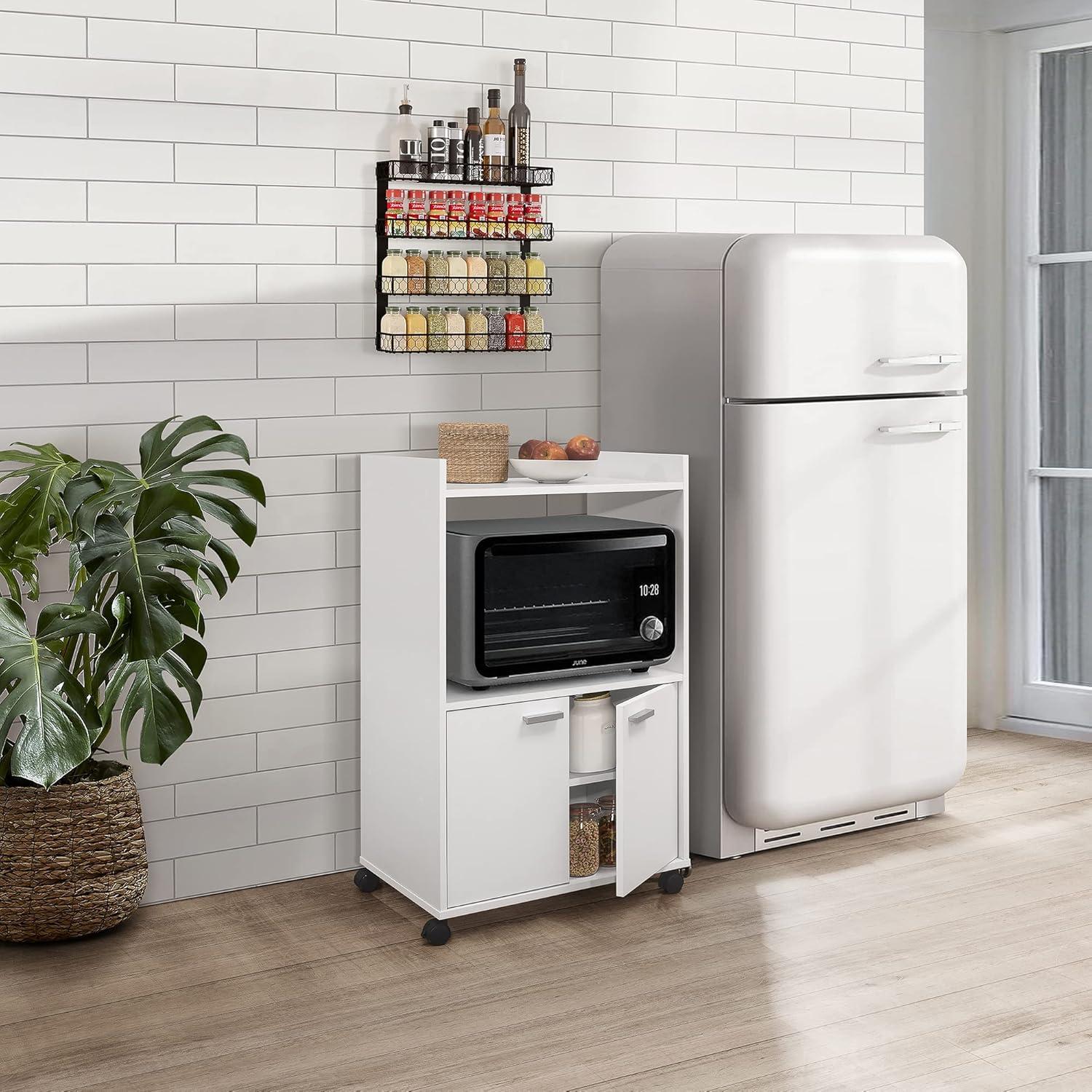 Kings Brand Furniture  Ayla 2-Door Kitchen Microwave Cart with Shelfs for Storage, White