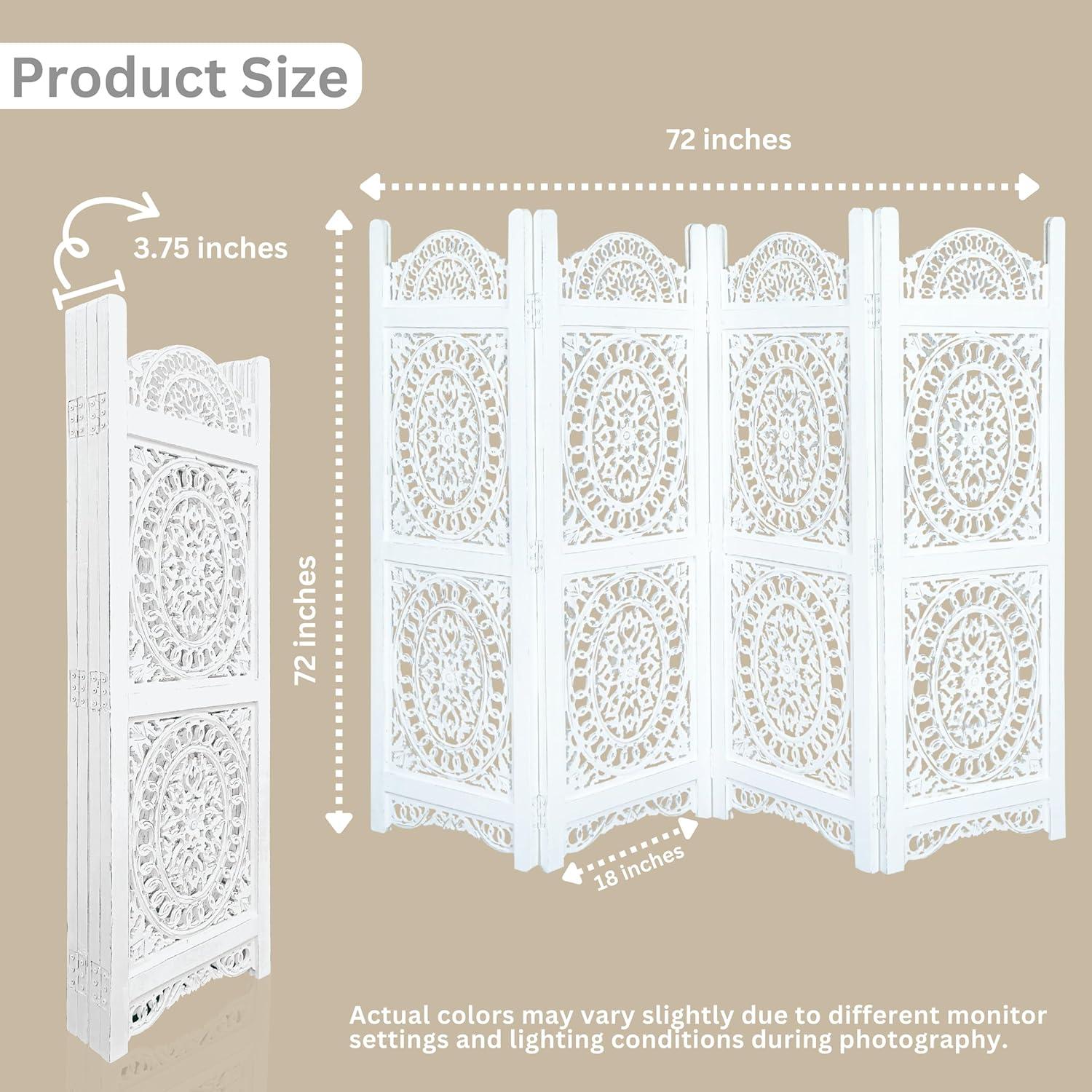 Canora Grey Light & Pro Wood Heart Design Handmade Hinged Foldable Partition 4 Panel Room Divider Screen With Intricately Carved Designs, Pre Assembled - Ready To Use - 48" X 64"