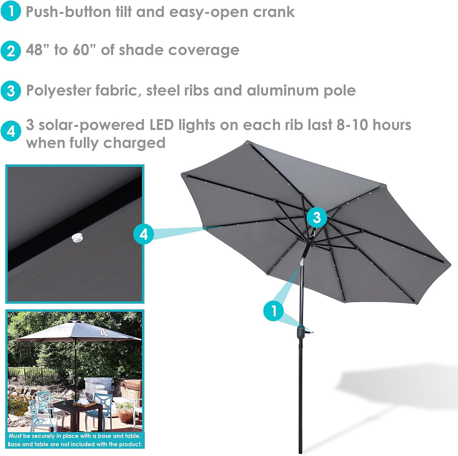 Sunnydaze Outdoor Steel Cantilever Offset Patio Umbrella with Solar LED Lights, Crank, and Push Button Tilt - 9' - Gray