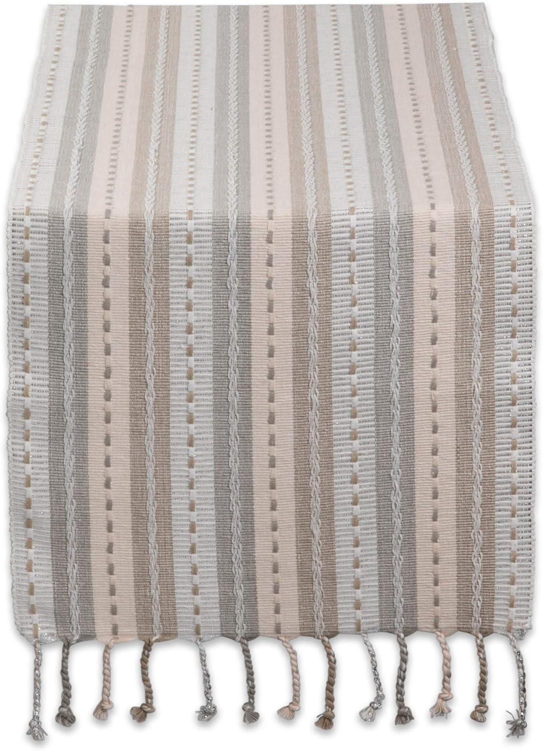 DII 14x72" Modern Cotton Tonal Stripe with Fringe Table Runner in Natural