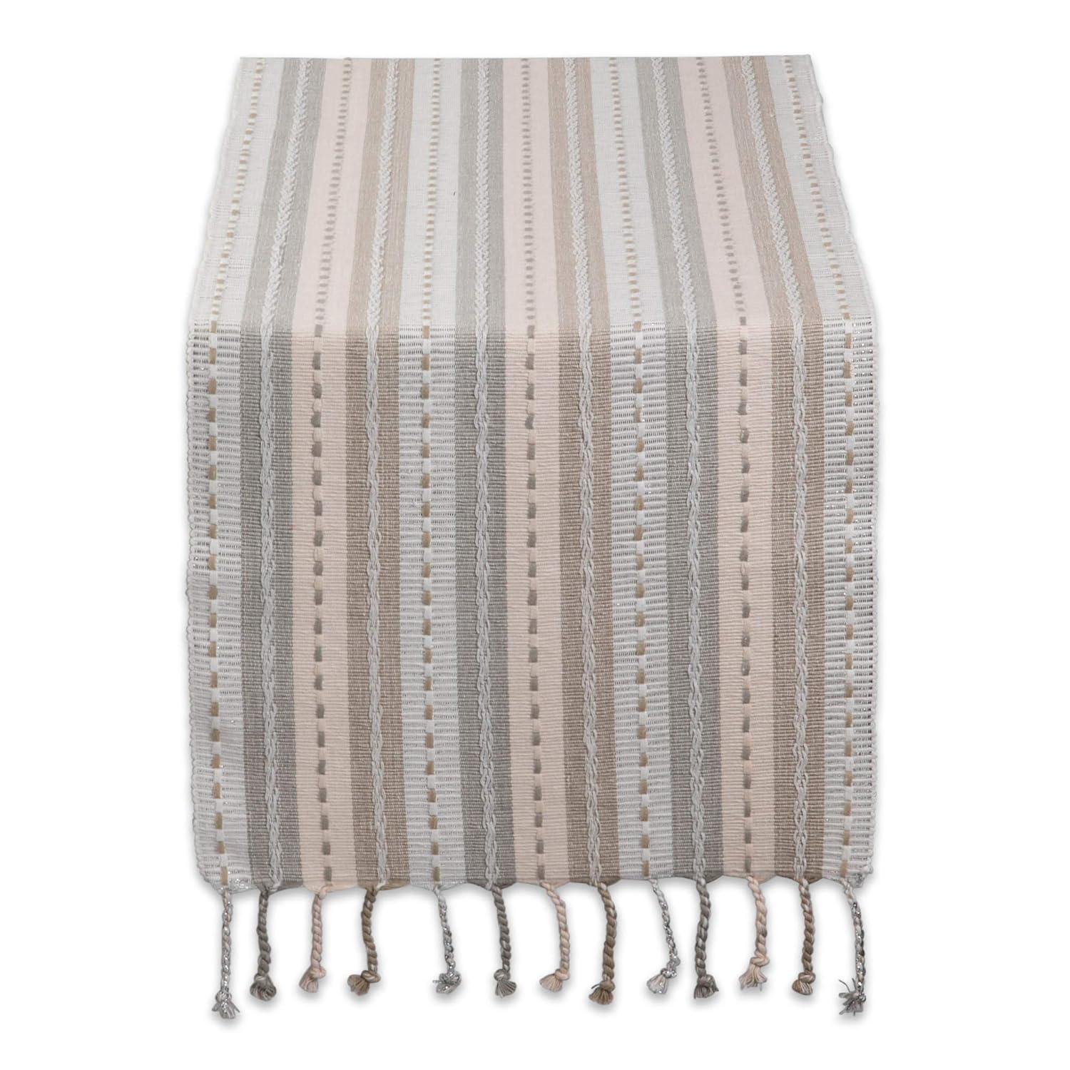 Design Imports  Natural Tonal Stripe With Fringe Table Runner 14X72