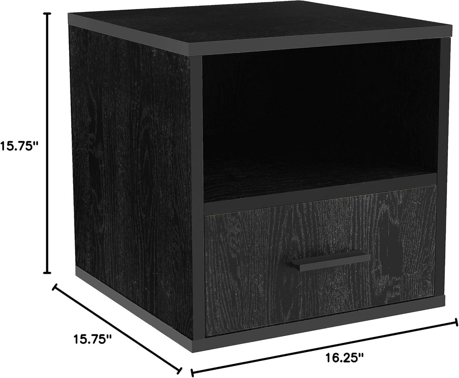 Lavish Home End Table Cube with Drawer, Black