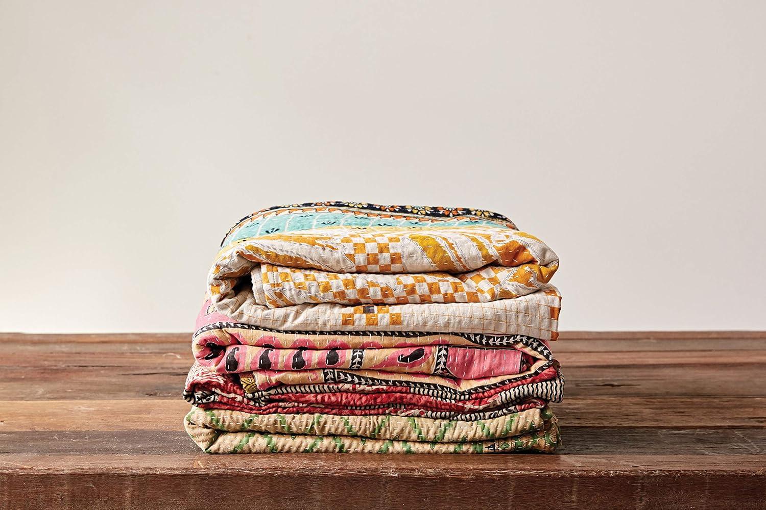 Soft Cotton Vintage Kantha Quilt Coverlet Blanket