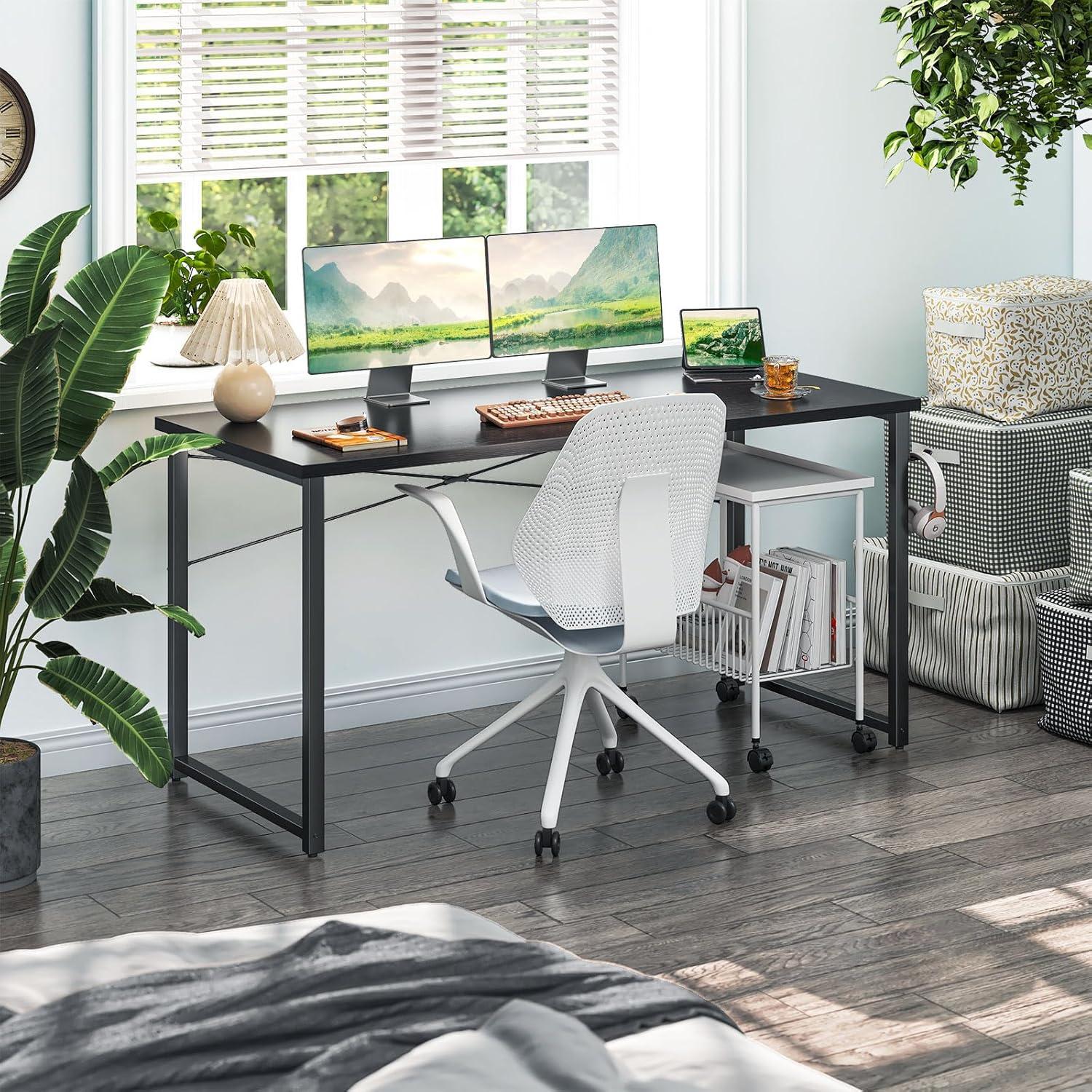 Coleshome 55 Inch Computer Desk, Modern Simple Style Desk for Home Office, Study Student Writing Desk, Black