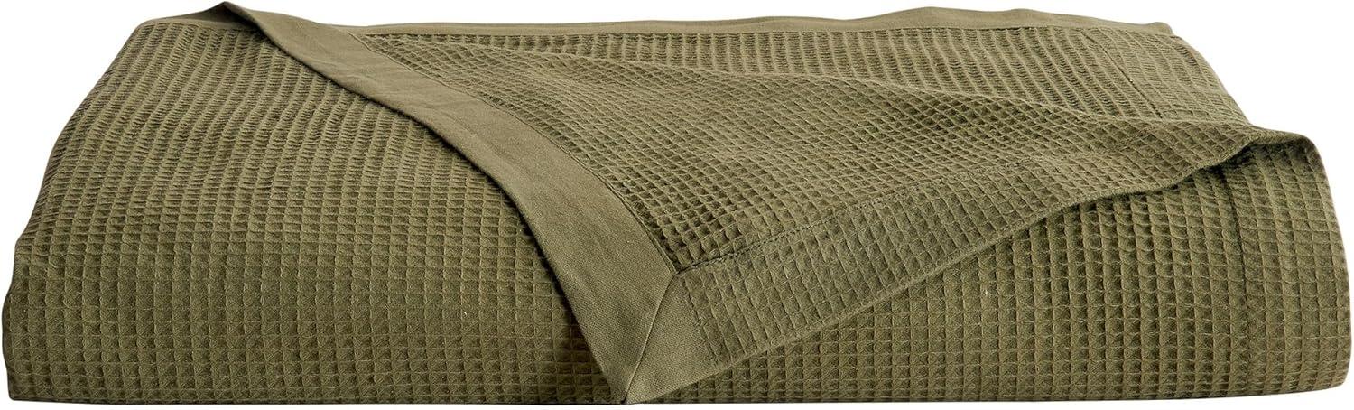 Twin Olive Green Cotton Knitted Blanket