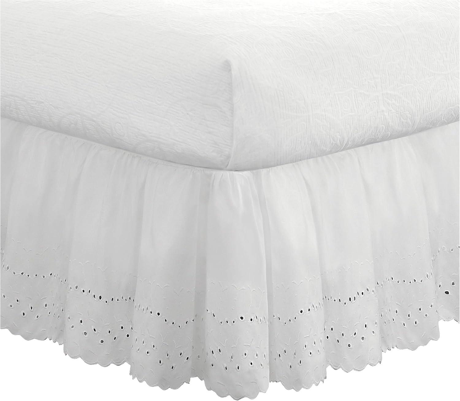 White Twin Ruffled Eyelet Cotton Bed Skirt