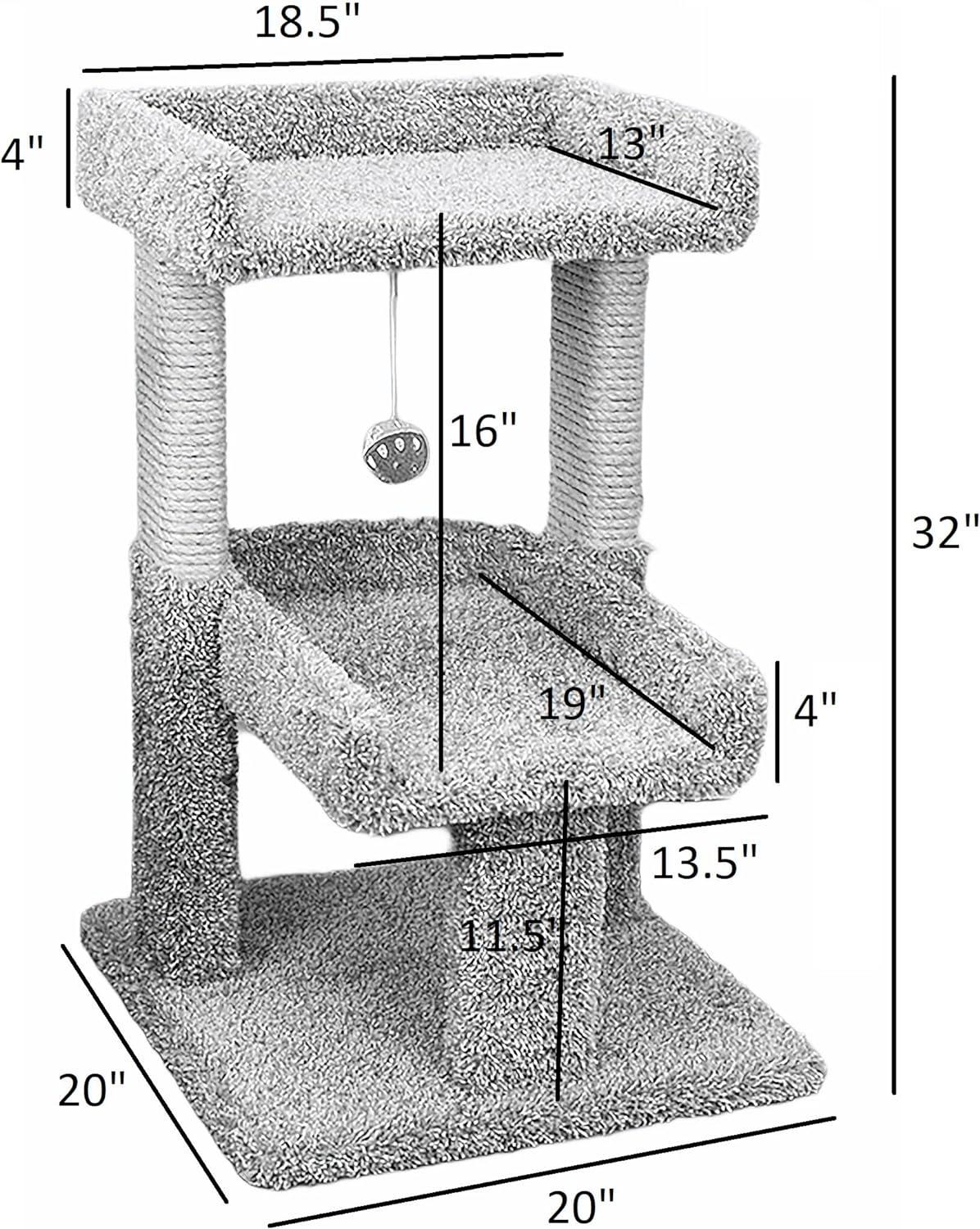 Beige Sisal and Wood 2-Level Cat Tree Perch