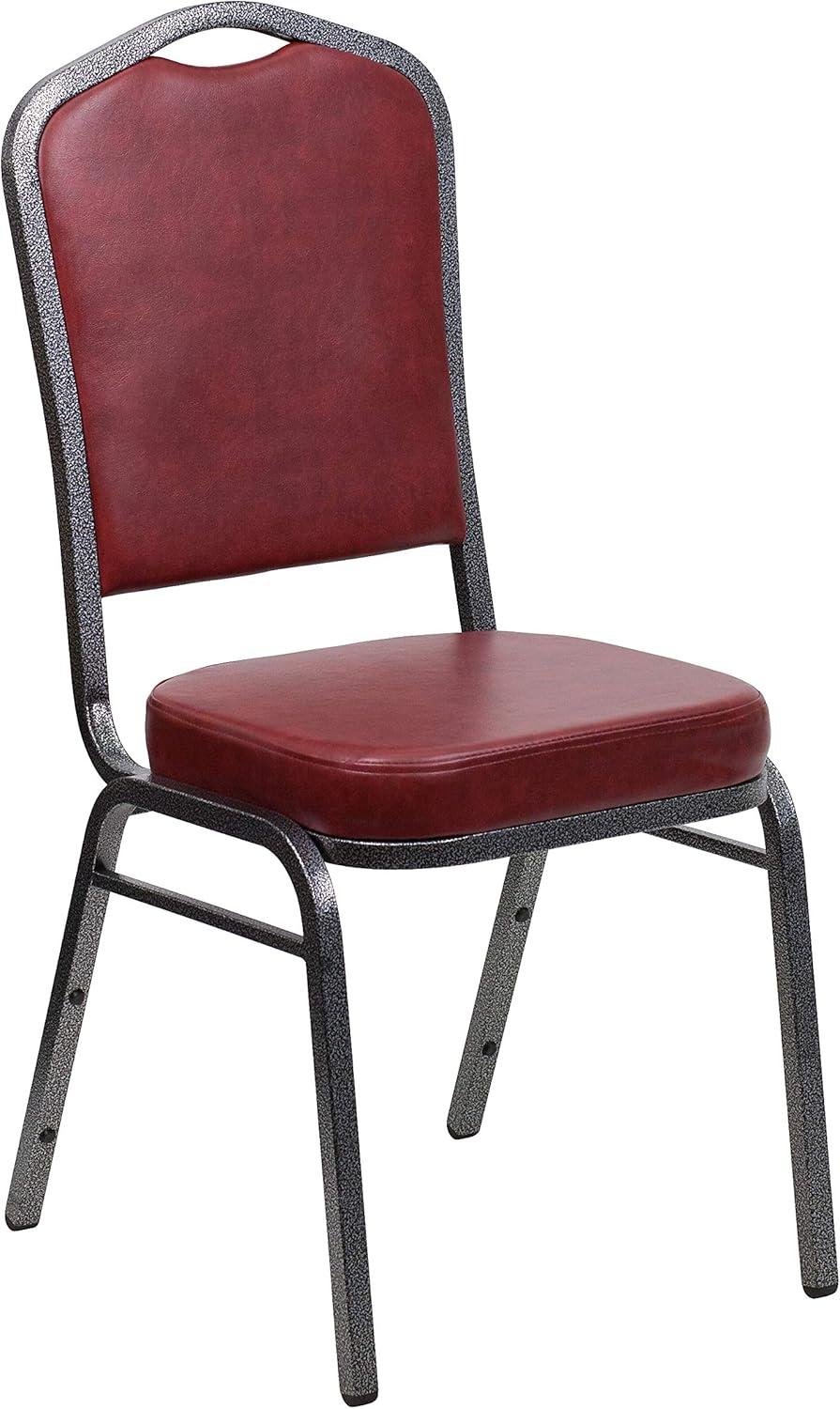 BizChair 4 Pack Crown Back Stacking Banquet Chair in Burgundy Vinyl - Silver Vein Frame