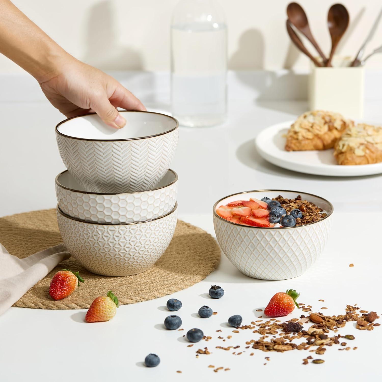 Kook Ceramic Cereal Bowls, 22 oz, Set of 4, Narbonne Collection