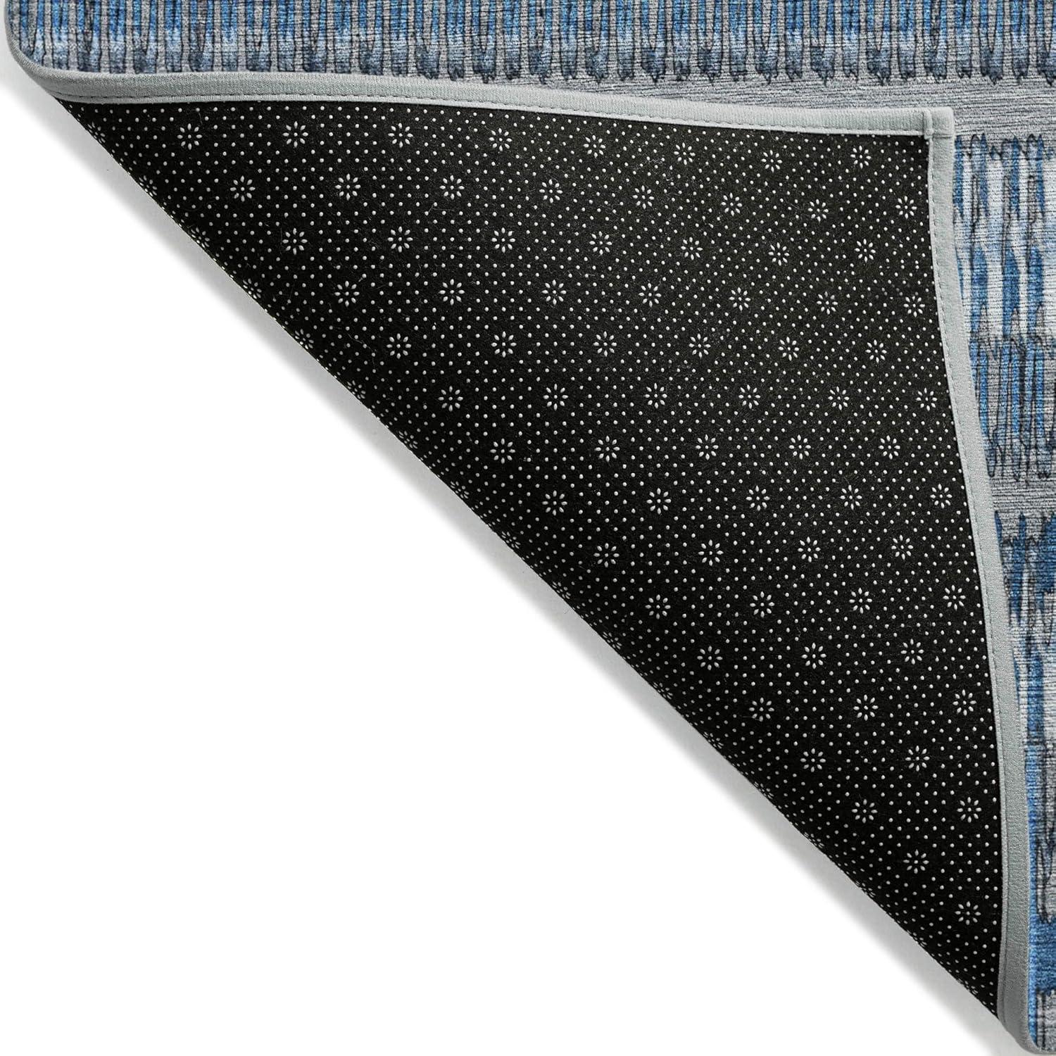 Blue and Gray Synthetic Flat Woven Reversible Rug, 3' x 5'