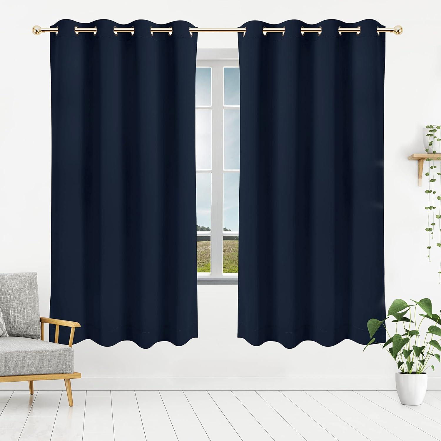 Coodeto Navy Blackout Curtains Set of 2, W52 x L63 - Navy Blackout Curtains 63 inches Long for French Door