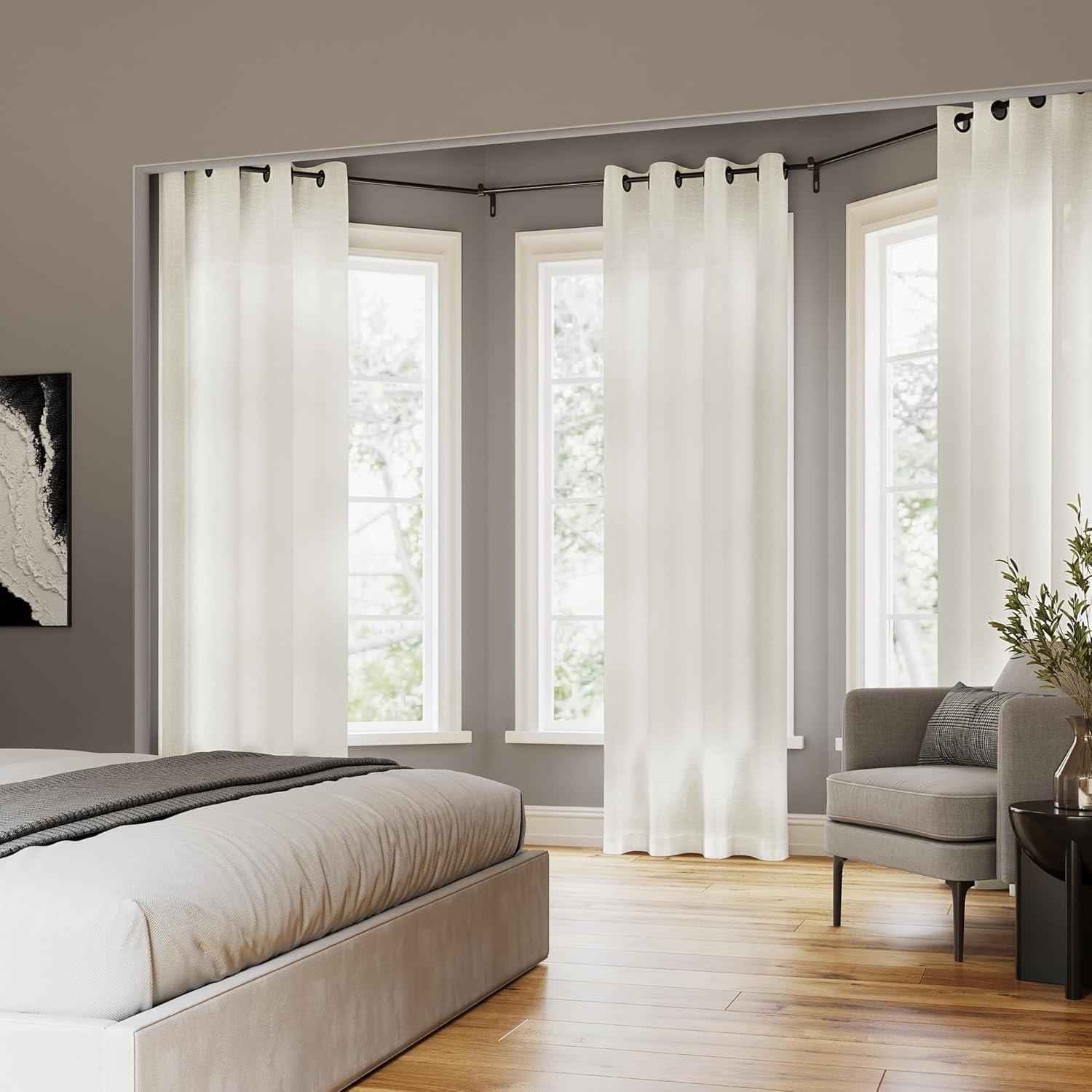 52"x84" Archaeo Light Filtering Slub Textured Linen Blend Black Grommet Top Curtain Panel Ivory: Modern Indoor Curtain