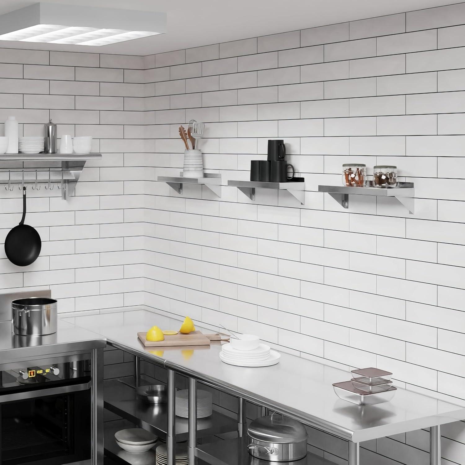 16" Stainless Steel Wall Shelf with Rounded Edge