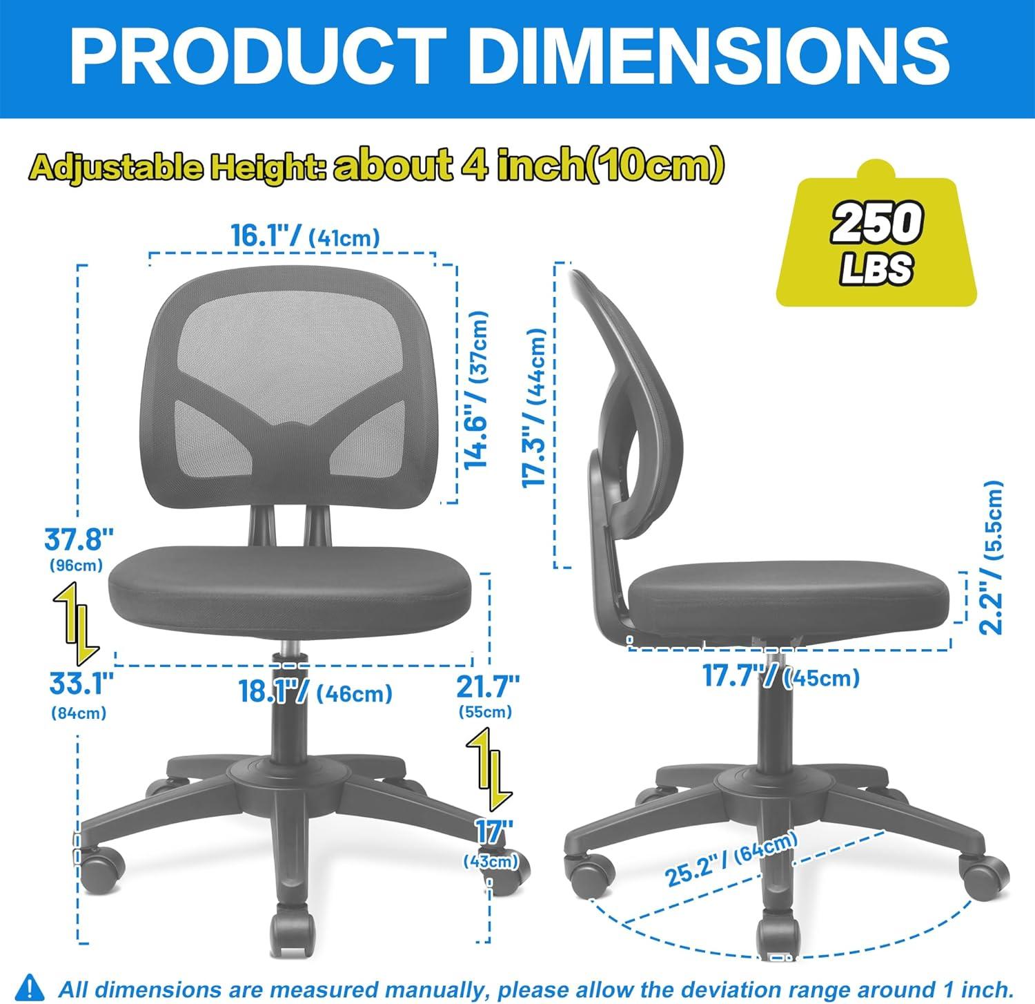 Mesh Office Chair Ergonomic Small Desk Chair No Arms Black Swivel Computer Chair with Wheels Task Chair for Small Spaces Mid Back Home Office Chair for Adults and Kids