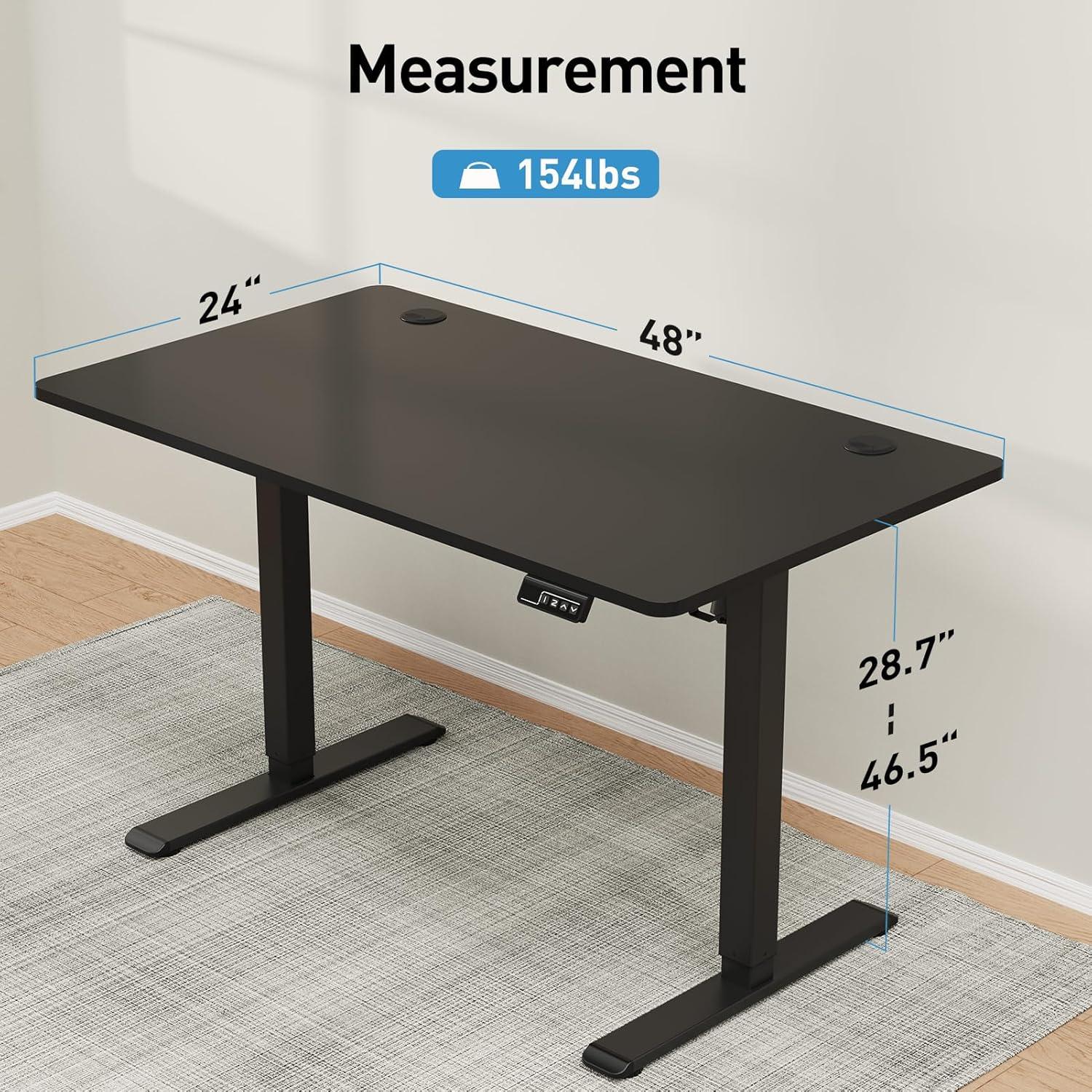 Height Adjustable Electric Standing Desk Whole-Piece, 48 x 24 Inches Quick Assembly Sit Stand Desk, Stand Up Desk with Memory Controller, Ergonomic Desk, Black