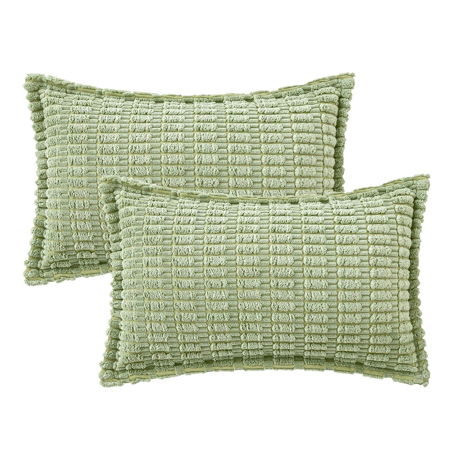 Fancy Homi 2 Packs Dusty Blue Decorative Throw Pillow Covers 12x20 Inch with Pom-poms for Couch Bed Living Room, Farmhouse Boho Home Decor, Soft Corduroy Cute Lumbar Cushion Case 30x50 cm