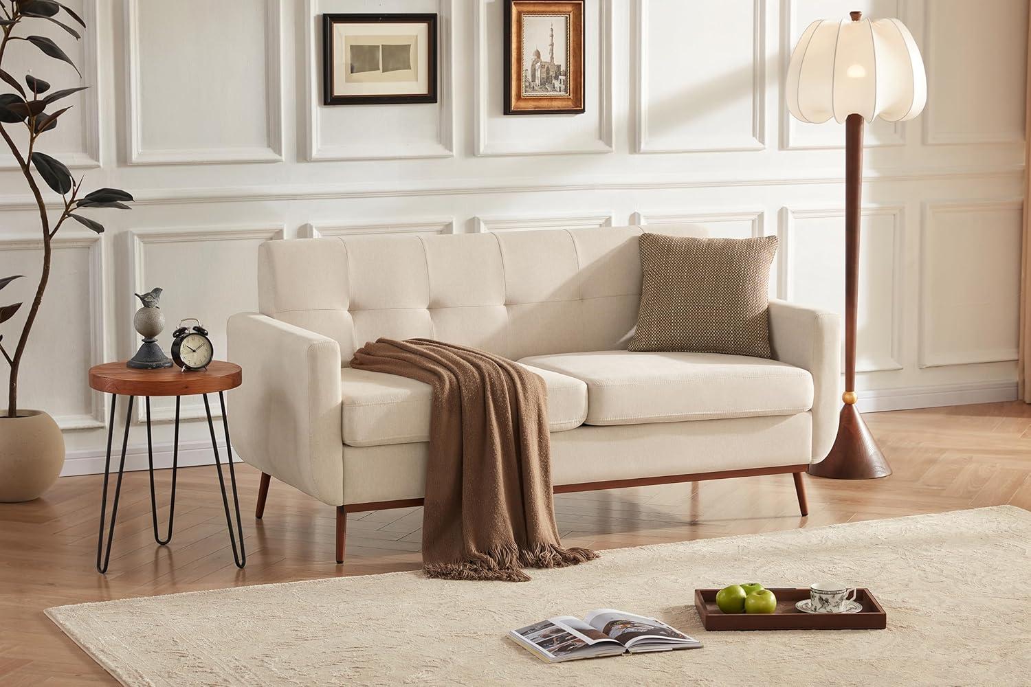 65" Loveseat Sofa, Mid Century Modern Love Seat Couches for Living Room, Comfy Button Tufted Upholstered Sofa Couch for Bedroom, Solid & Easy to Install Small Couch for Small Spaces, Dark Grey