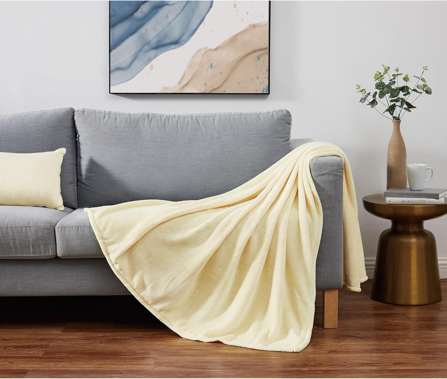 Soft Plush Yellow Faux Fur Machine Washable Throw Blanket