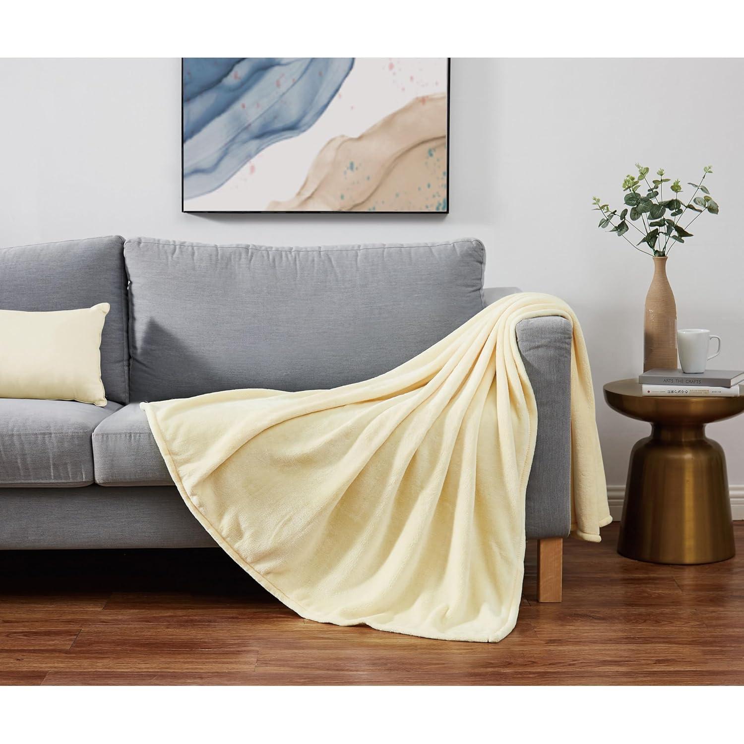 Soft Plush Yellow Faux Fur Machine Washable Throw Blanket