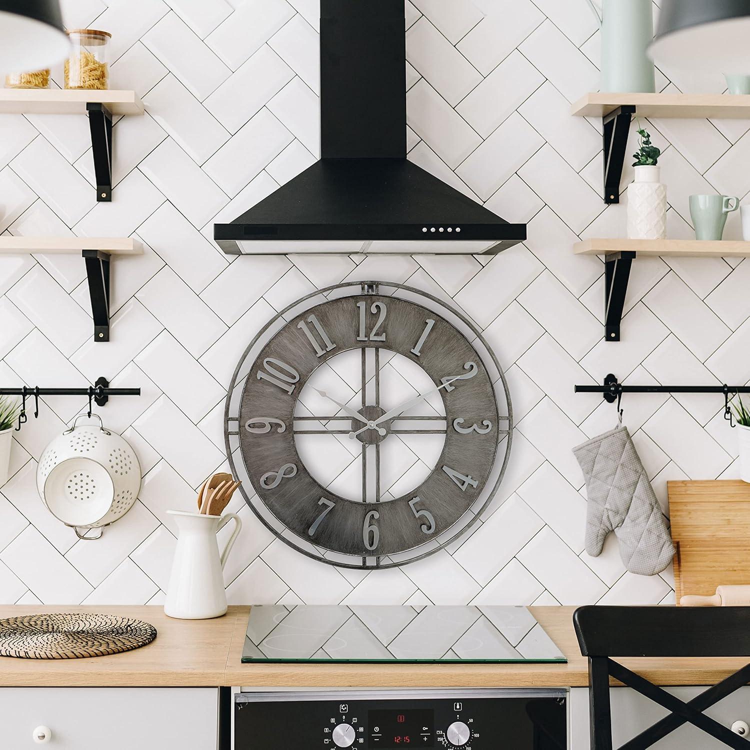 Industrial Chic Round Metal Wall Clock with Quartz Movement