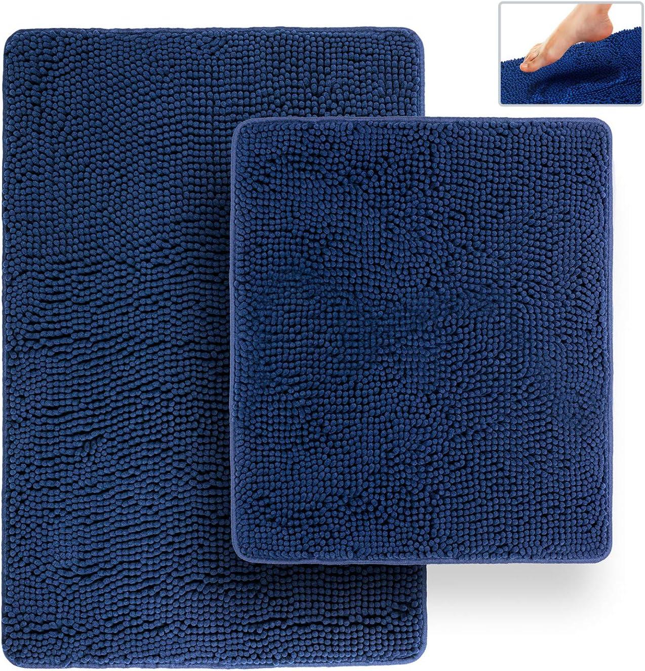 Tafts THIQQ Memory Foam Bathroom Rugs and Mats Sets, Ultra Soft Chenille Microfiber, Absorbent Non-Slip Machine Washable Shaggy Rugs, Bath Mat for Bathroom, Shower & Tub, Navy Blue