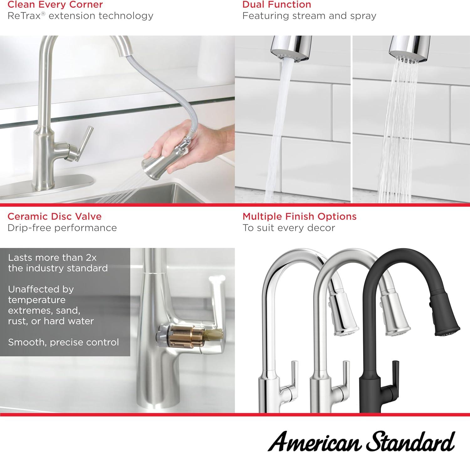 American Standard Raviv Pull Down Kitchen Faucet with Soap Dispenser