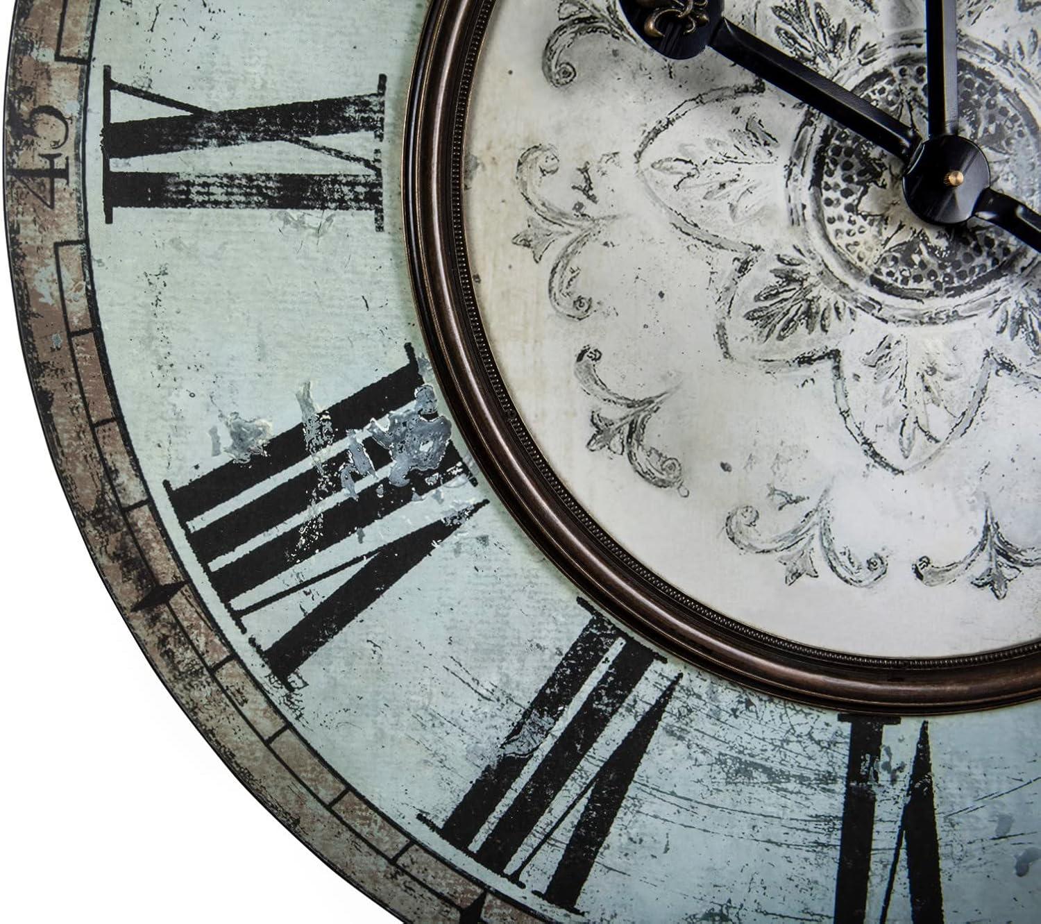 Woven Paths 29" Round Wood Wall Clock in Distressed Mint Finish