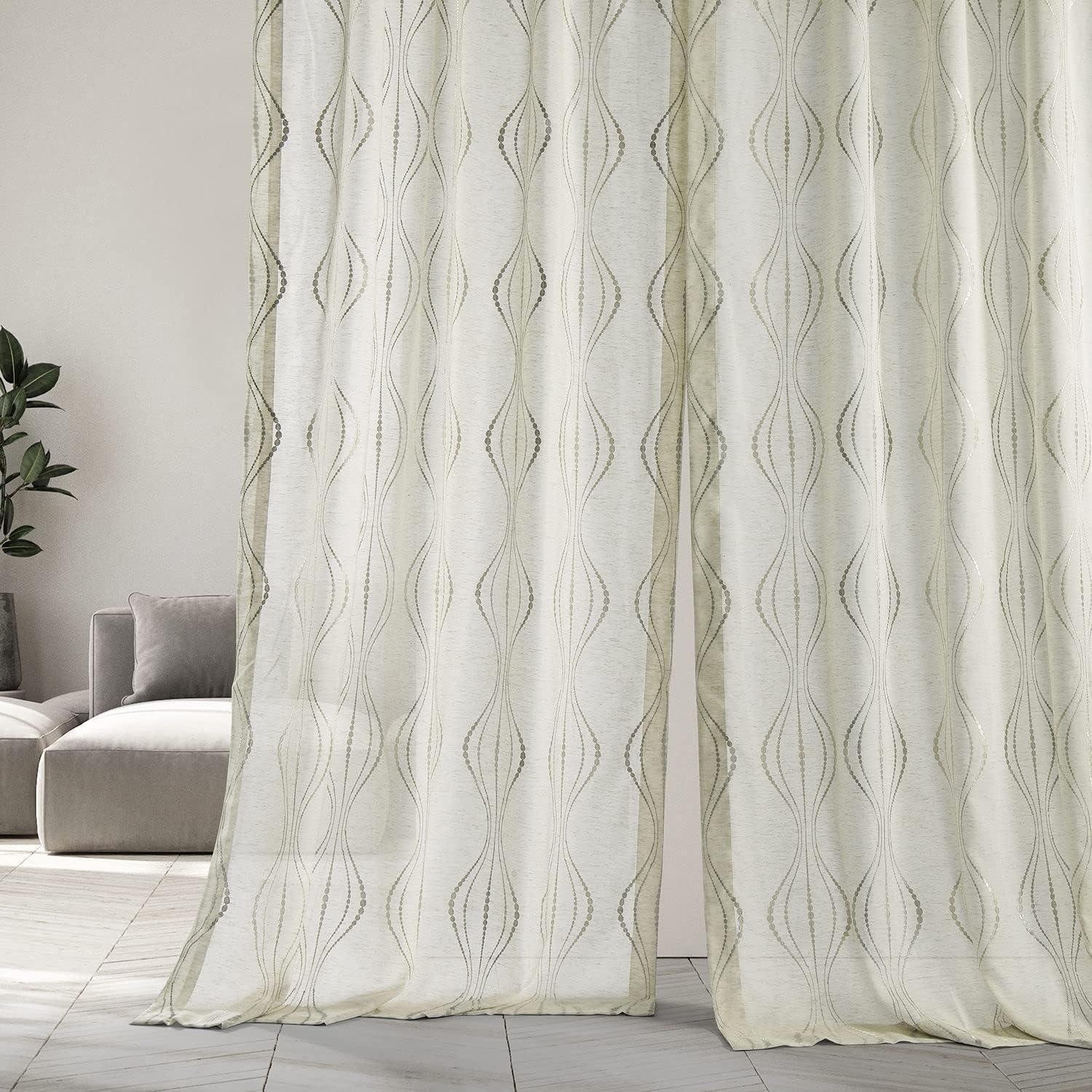 Extended Noir Embroidered Sheer Faux Silk Drapes