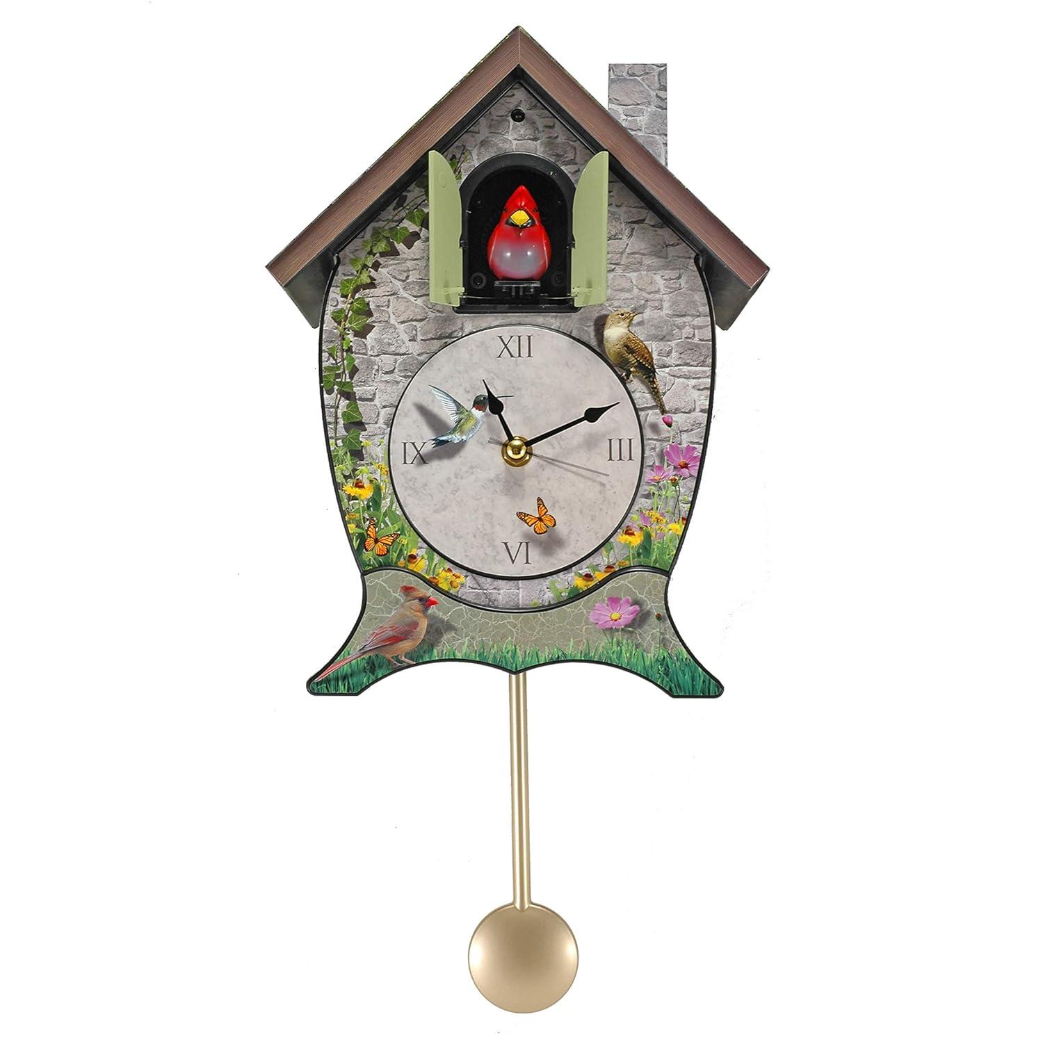 Mark Feldstein Garden Cottage Singing Cardinal Tabletop Wall Sound Cuckoo Clock 14x10