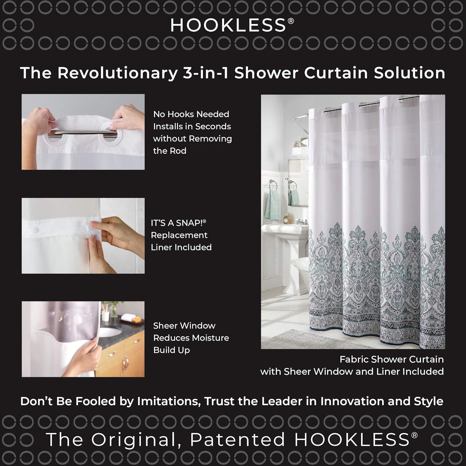 Hookless Light-Filtering Fabric Shower Curtain with Liner