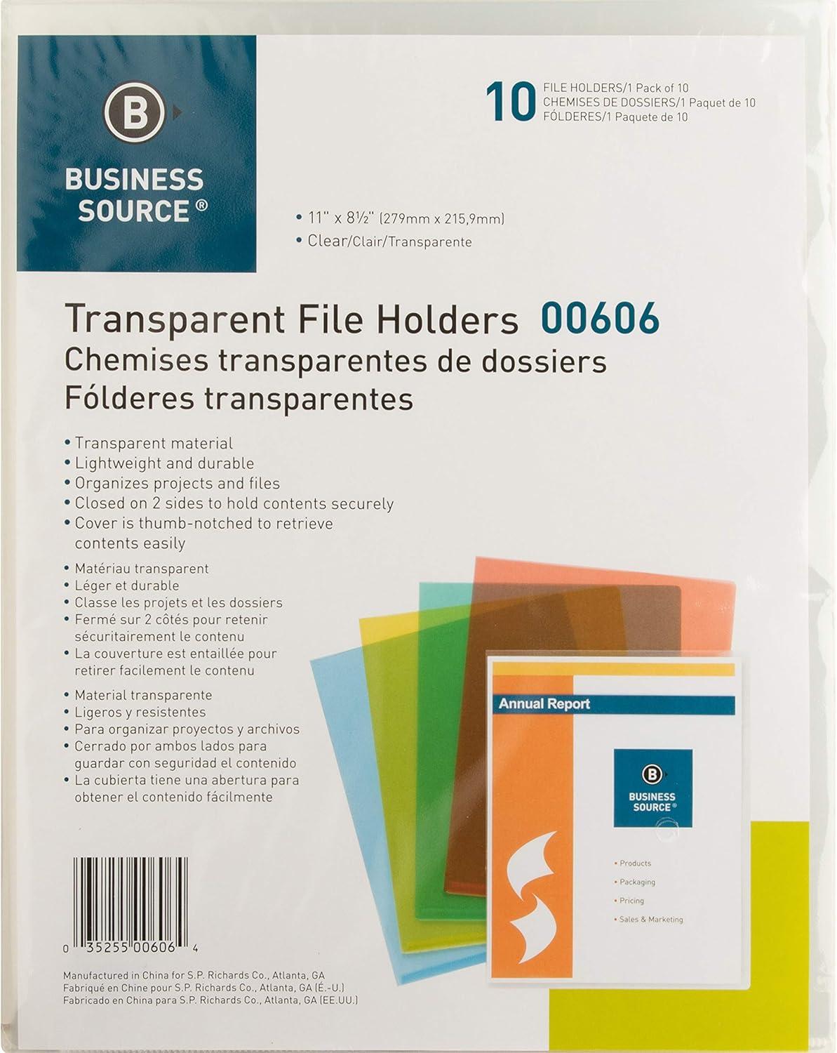 Business Source Letter File Sleeve - 8 1/2" X 11" - 20 Sheet Capacity - Polypropylene - Clear - 50 / Box