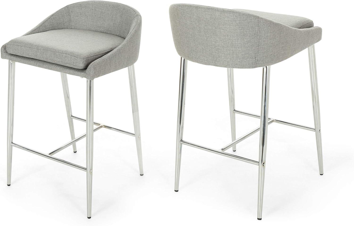 Set of 2 Gray Upholstered Counter Stools with Chrome Legs