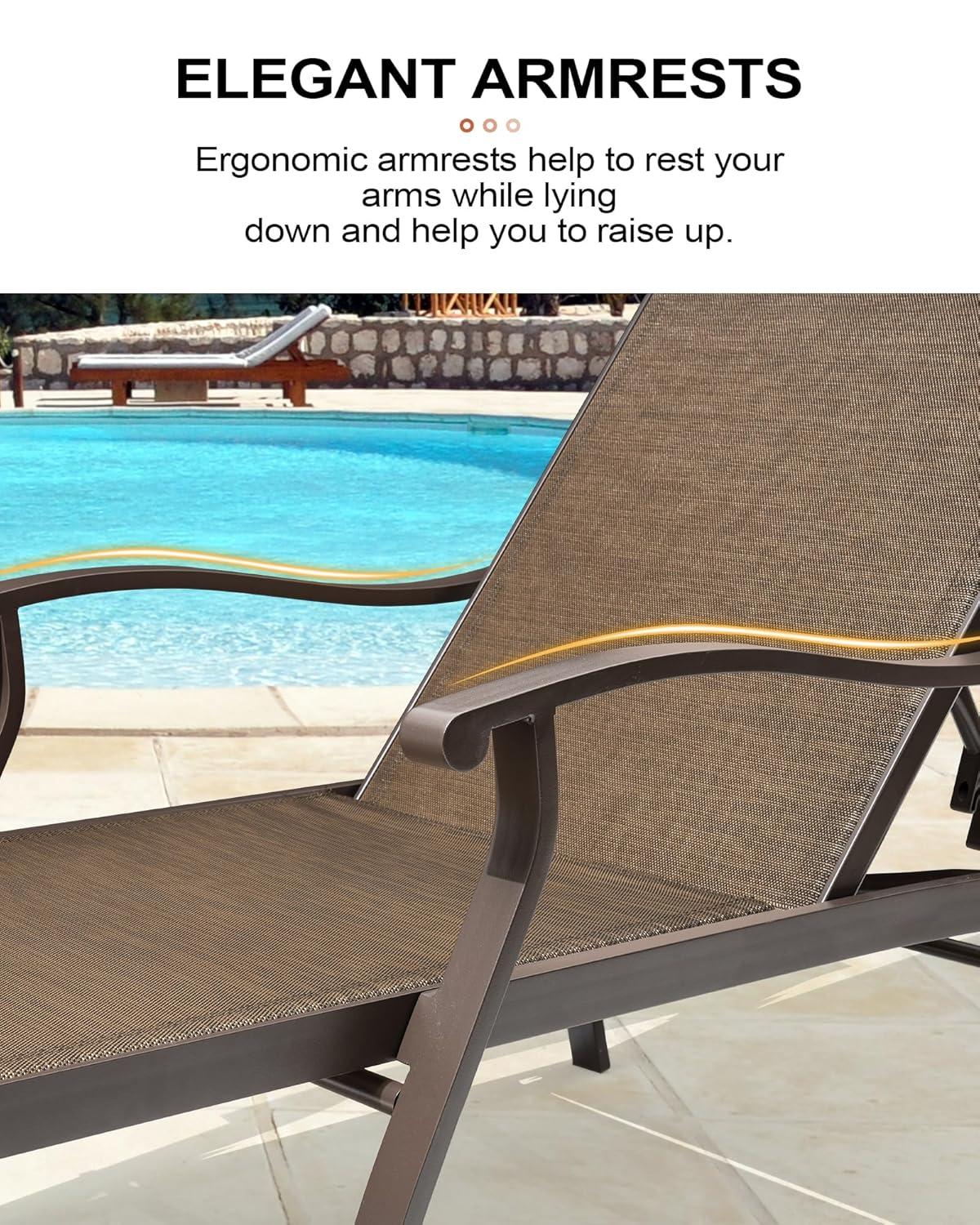Crestlive Products Tumbonas Ajustables de Aluminio para Patio Exterior (Juego de 2) con Brazos - Ver Imagen Marrón