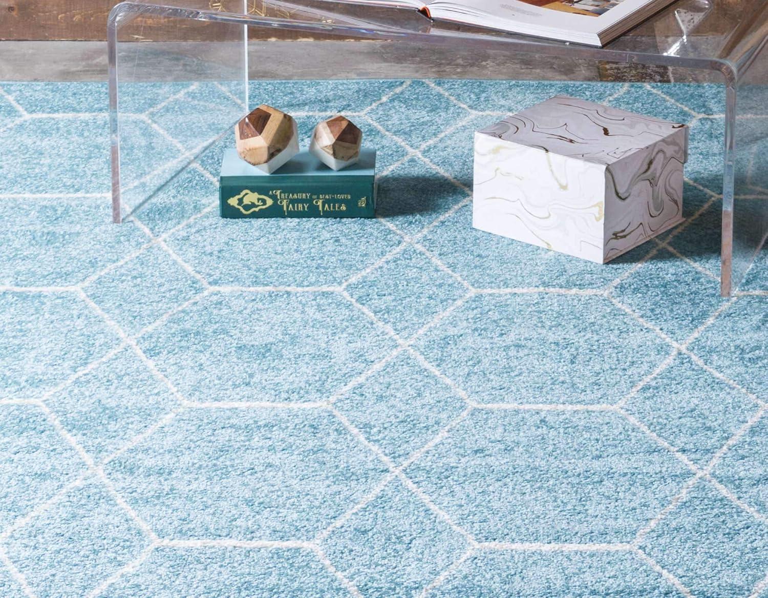 Light Blue Synthetic Trellis Geometric Area Rug 3' x 5'