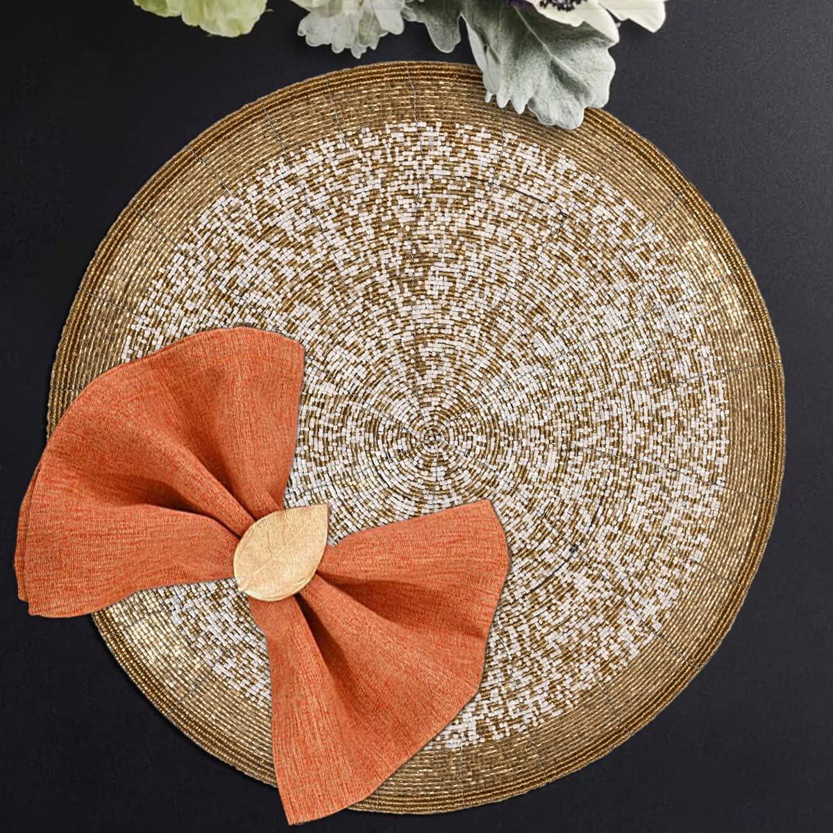 Gold and White Beaded Round Placemats Set of 4