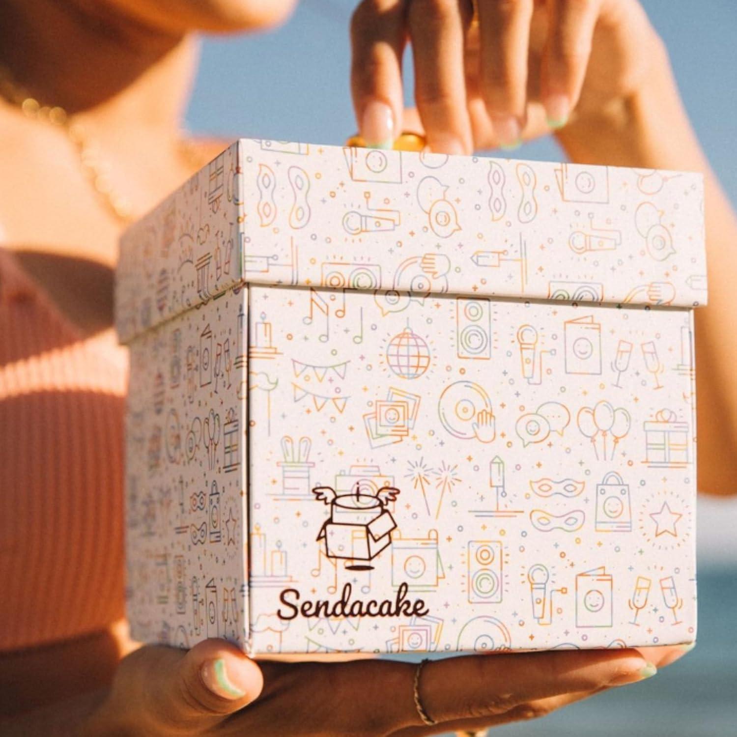 Sendacake White & Gold Foil Celebration Explosion Flying Butterfly Surprise, Cake & Flowers Gift Box