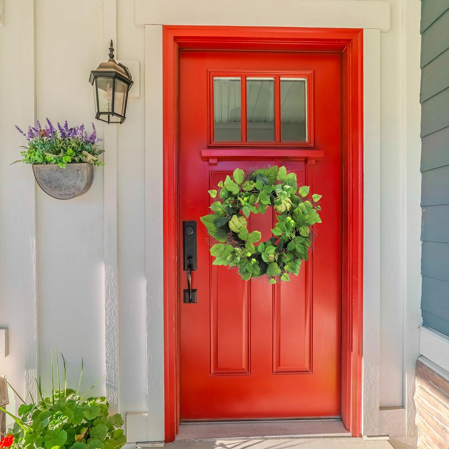 Green and Natural Boxwood Grapevine Floral Wreath, 24 Inches