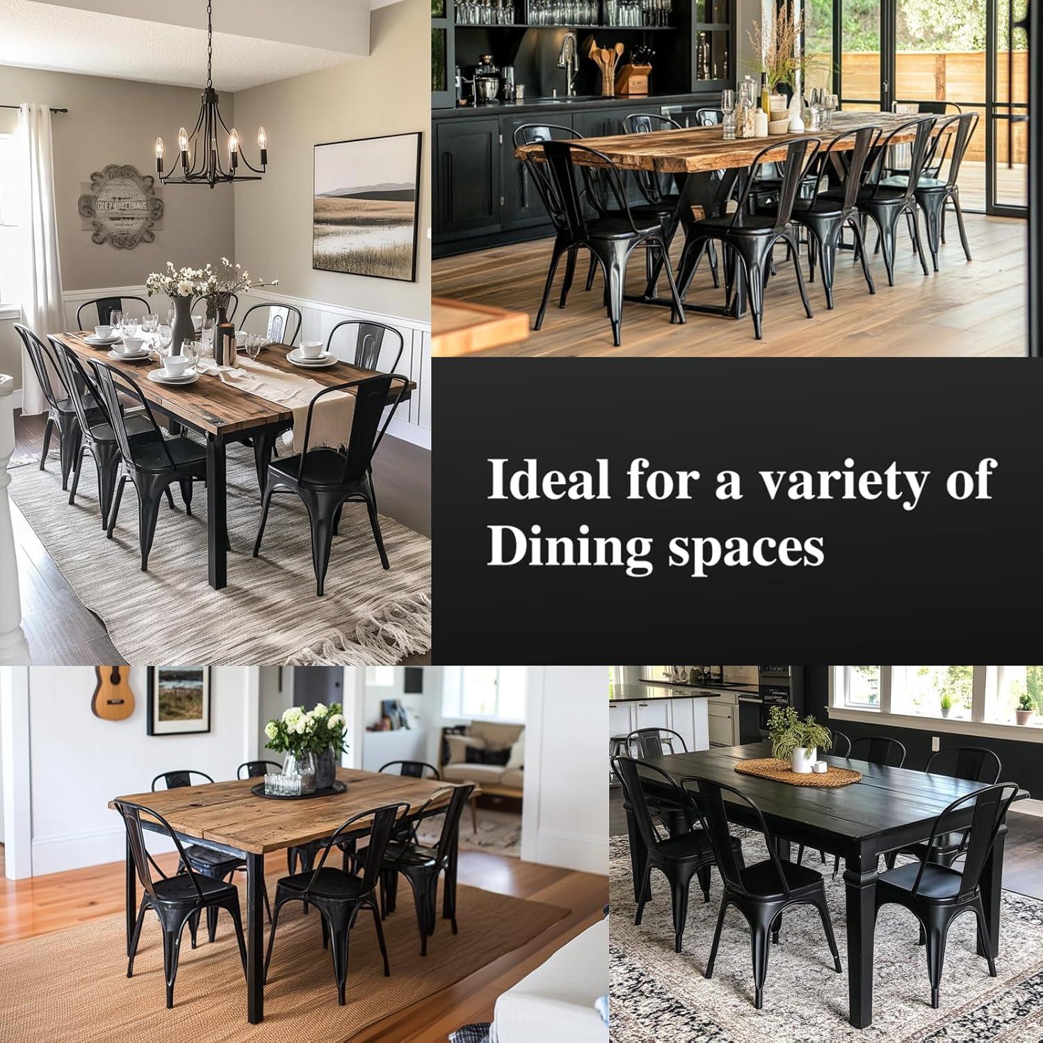 SOLEGGIATA Juego de 2 Sillas de Comedor de Metal Hierro Apilable Exterior/vintage/cocina Restaurante Mate Medianoche Negro