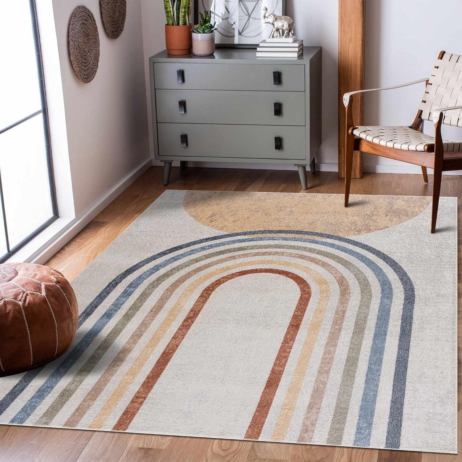 Giza Multicolor Striped Washable Polyester Area Rug 6'7" x 9'