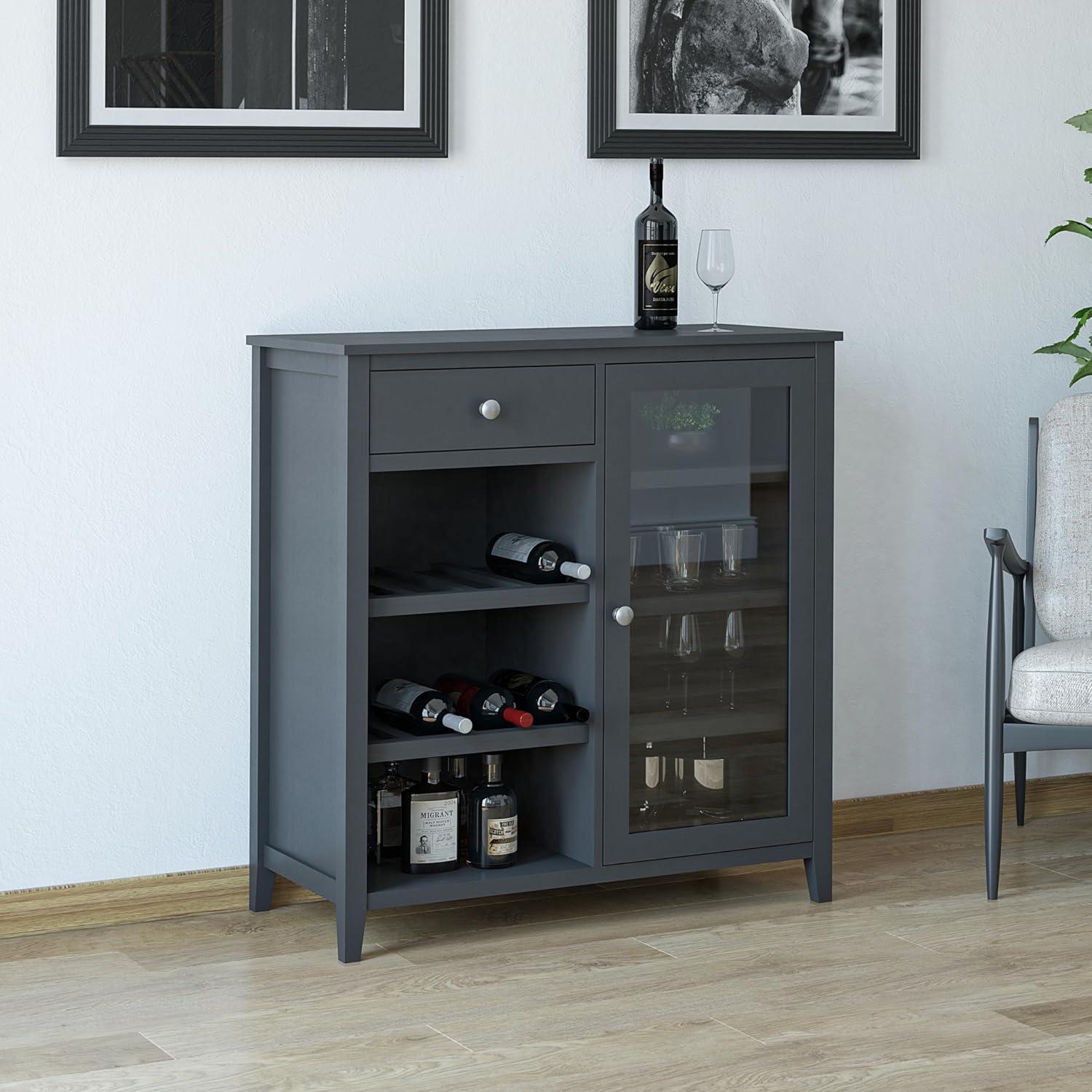 Tuxedo Black Painted MDF Bar Cabinet with Glass Door