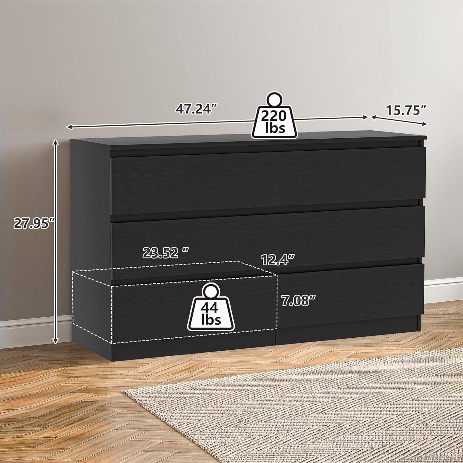 Hommoo 6 Drawer Double Dresser for Bedroom Black