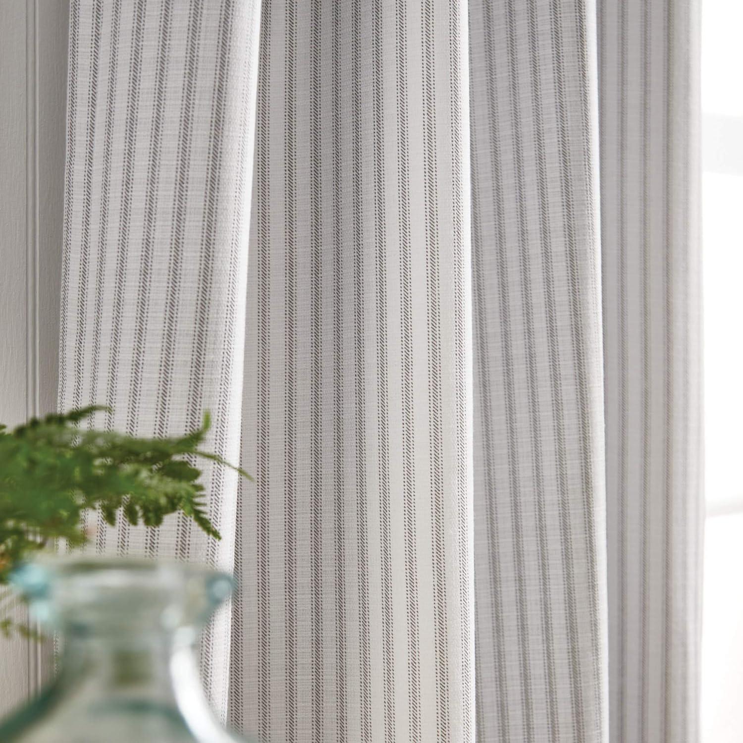 Ticking Cotton Blend Striped Blackout Rod Pocket Curtain Panels