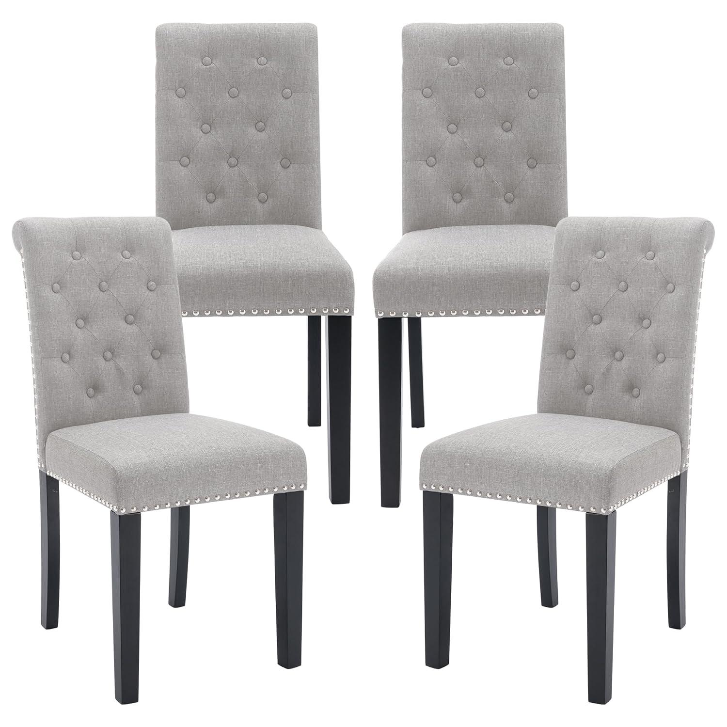 Westice Dining Room Chairs Set of 4 Upholstered Fabric Kitchen Chairs Dining Room Side Chair with Nailhead Trim and Rubber Wood Legs for Small Space Apartment, Light Gray
