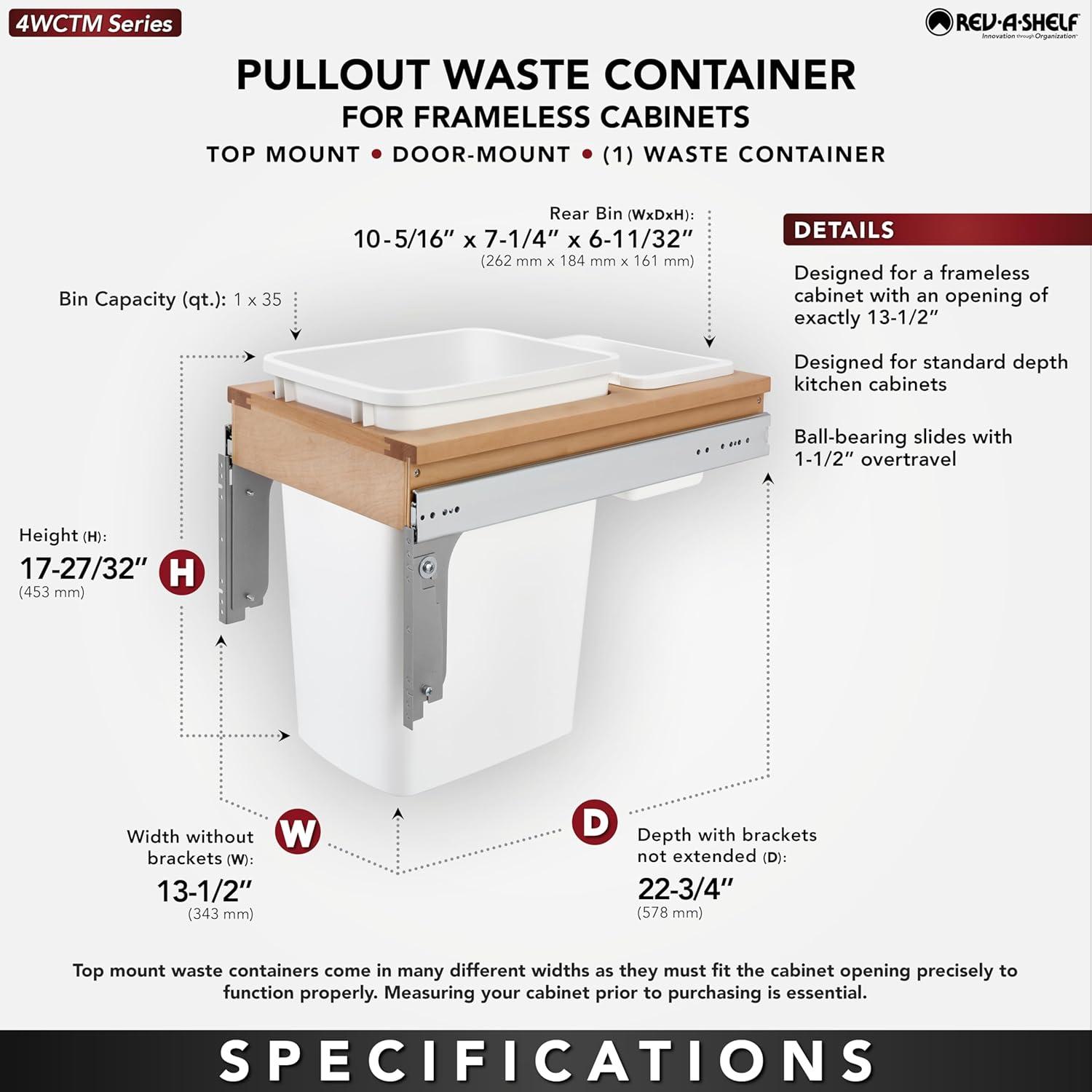 Rev-A-Shelf Rev-A-Shelf Single Pullout Top Mount Trash Can
