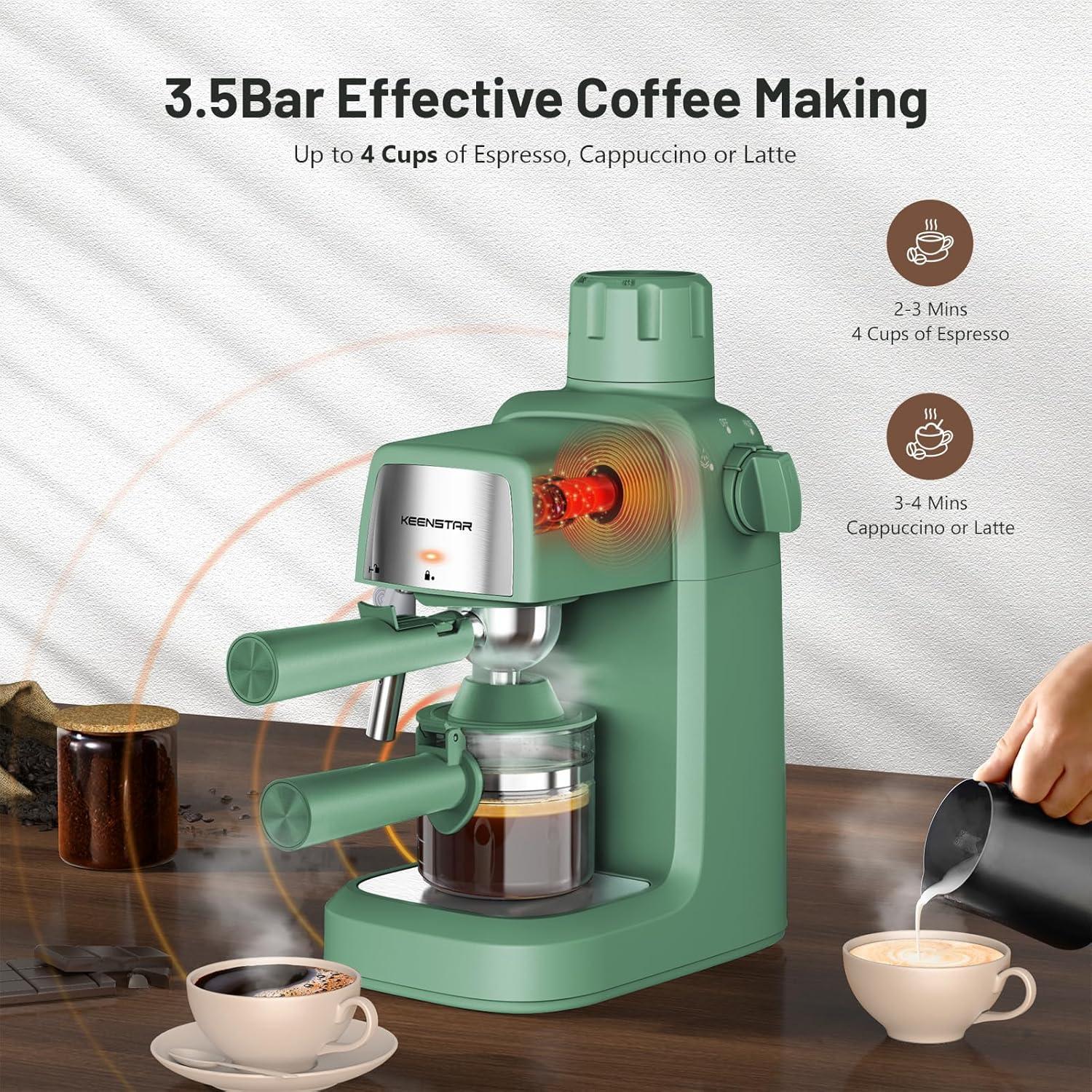 Green Compact Espresso Machine with Steam Wand