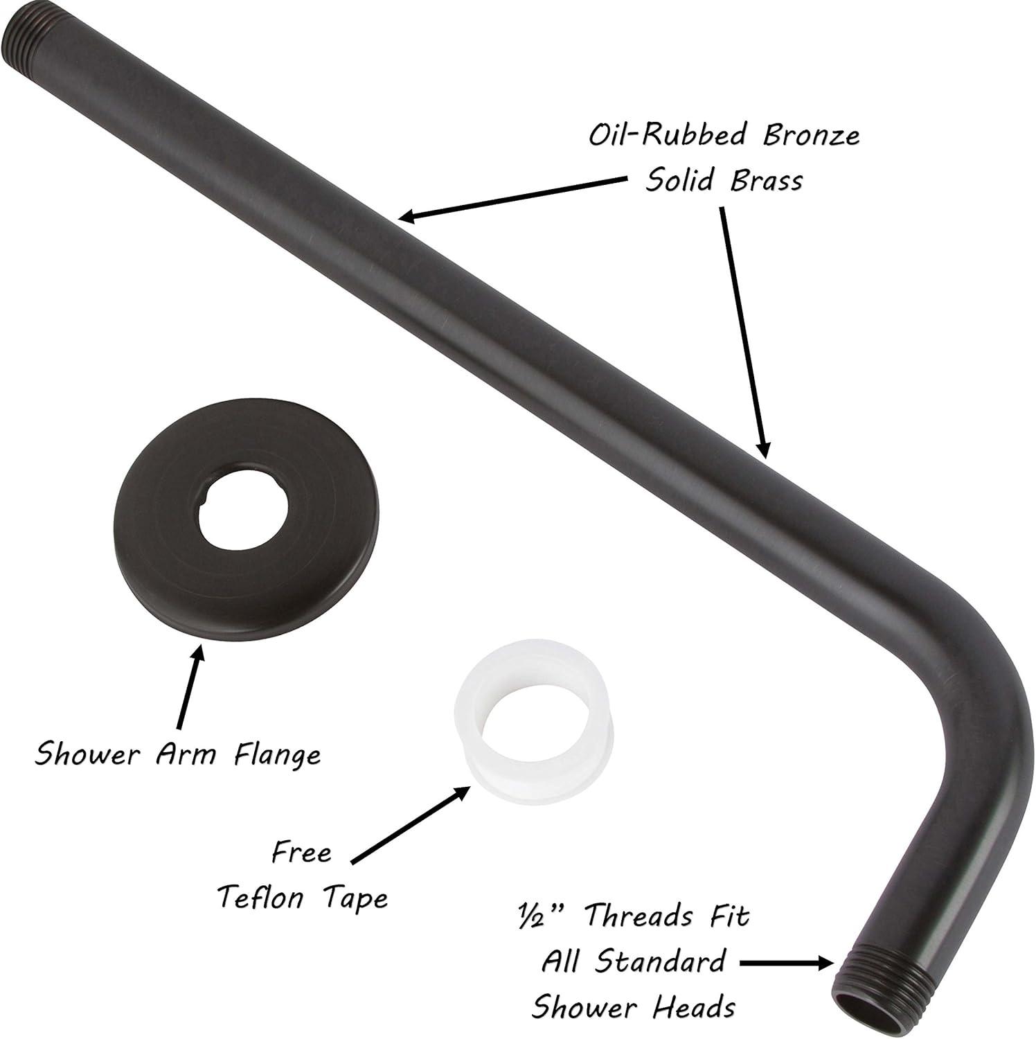 Aqua Elegante Shower Arm And Flange for Rain Shower Hardware - 12 inch - Oil-Rubbed Bronze